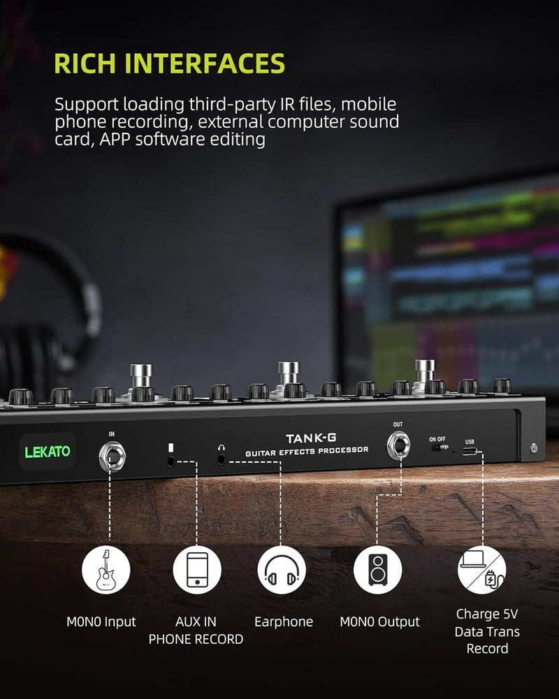LEKATO Multi Effects Guitar Pedal, Guitar Effects Pedal with 36 Presets, Editable 4 Modules, Amp, Chorus, Delay, Reverb, IR CAB, Tuner, BT Connection, Music Recording - Image 4